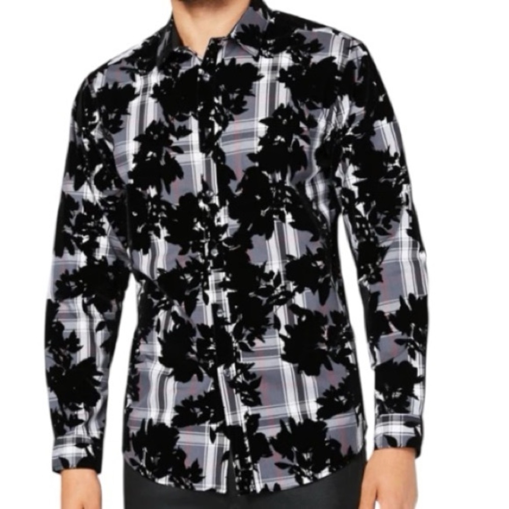INC International Concepts Men's Plaid & Floral Button Up Shirt Shirt Size 3XLT